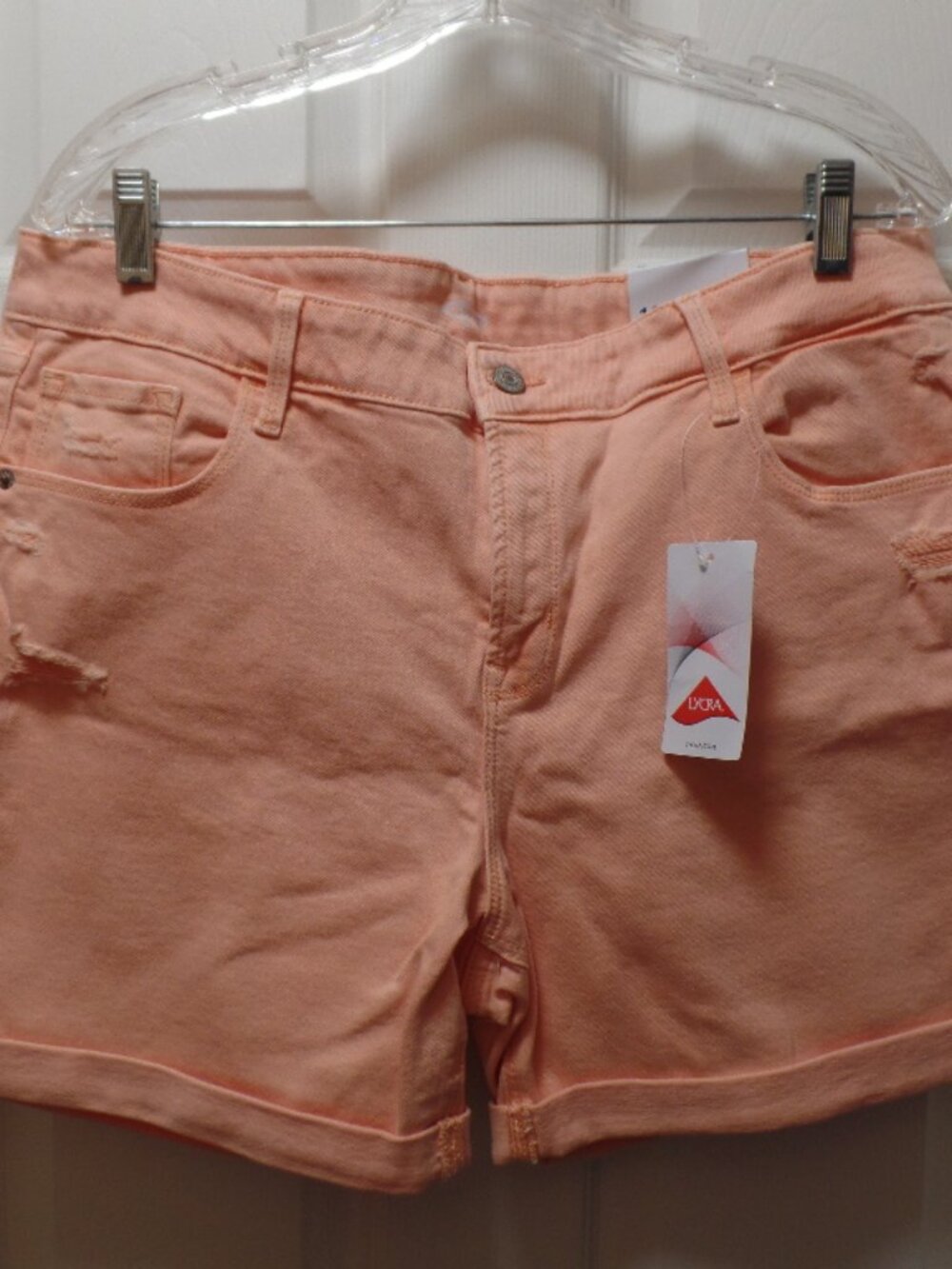 *NWT* Old Navy 16 L Large Peachy Pink 5" Inseam Distressed *Cotton* Denim Shorts